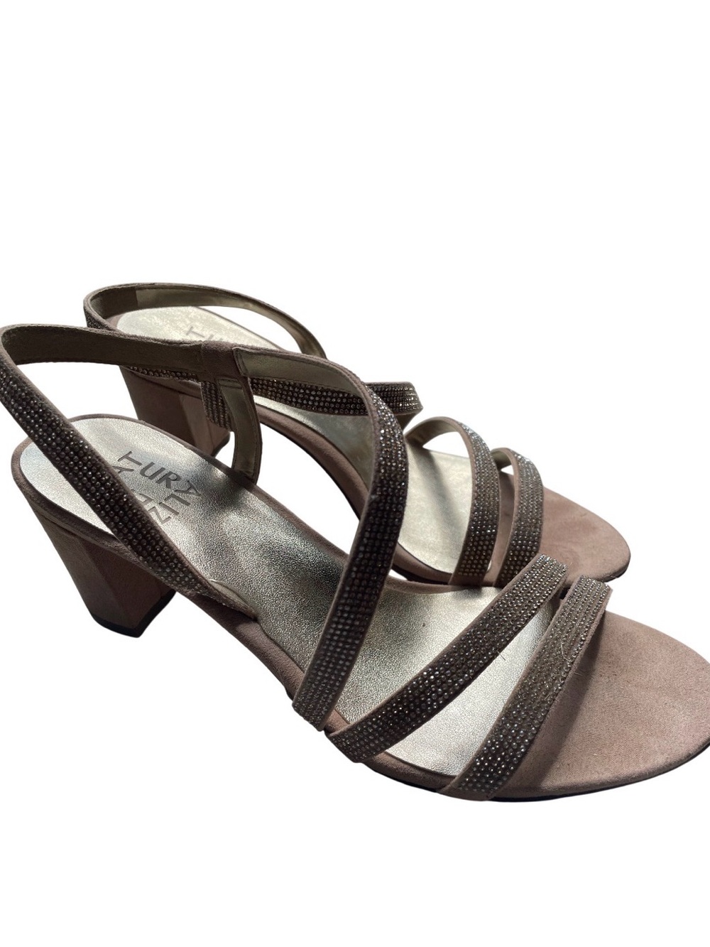 Naturalizer Taupe Strappy Slingback Sandals with Rhinestone Detail